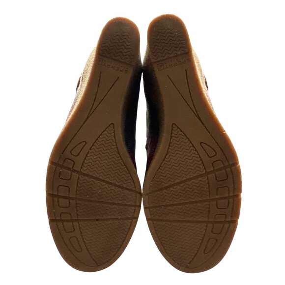 Sperry Bailey Wedge Ankle Boots Brown Leather Plaid Textile Panel Lace-Up Size 8 - Picture 7 of 8